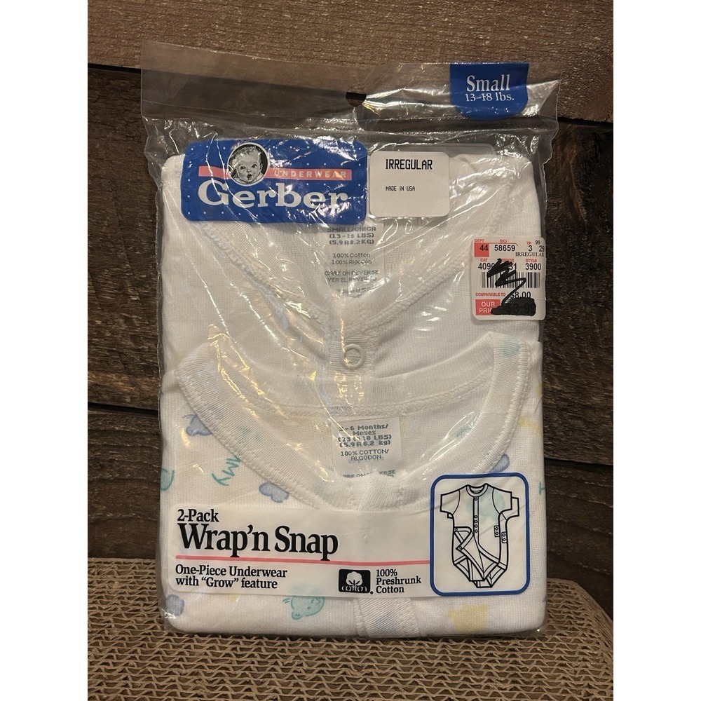VTG Gerber 90s Baby Cute Print Wrap N Snap One Piece Underwear Up To 18 Lbs